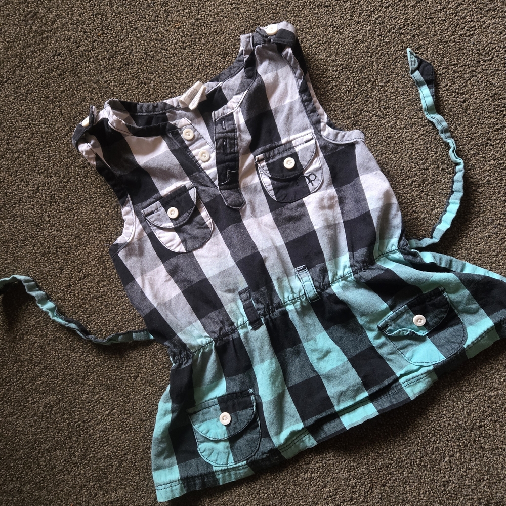 OP Black and Blue Blouse with Modern Plaid Design